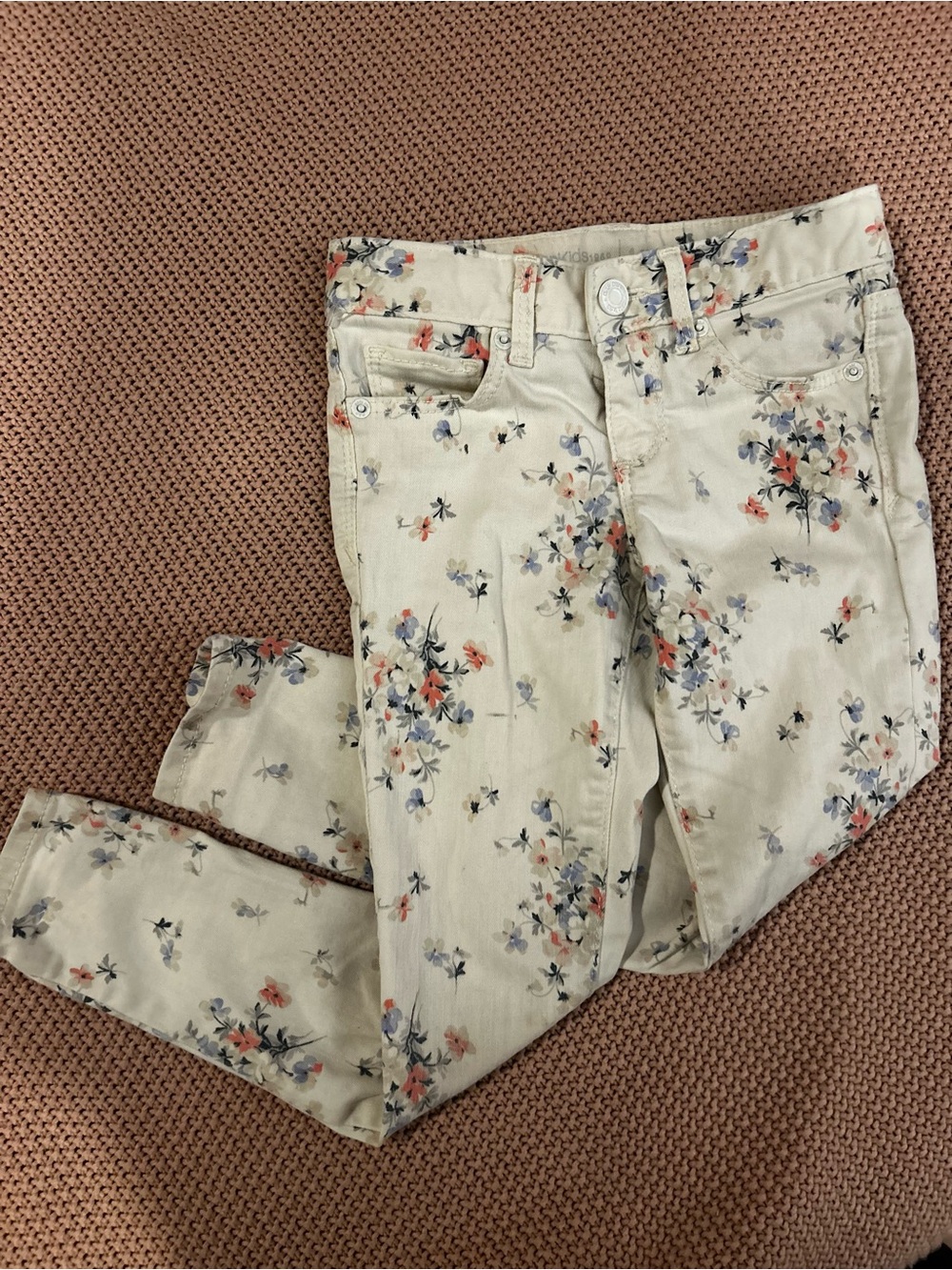 GapKids Girls Floral Super Skinny Jeans Ivory Flower Print Adjustable Waist